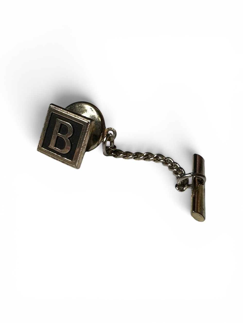 Vintage Gold Tone Black Enamel Letter B Tie Tack Lapel Pin